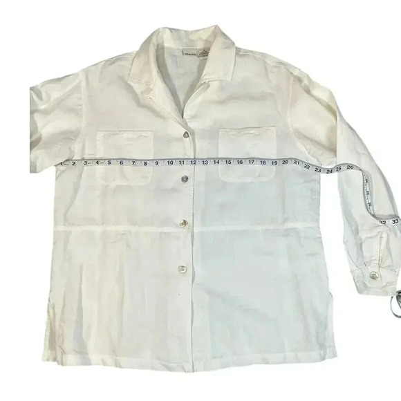 Merona Linen Button Down Long Sleeve Women's White Shirt Size Medium Casual - Picture 8 of 12